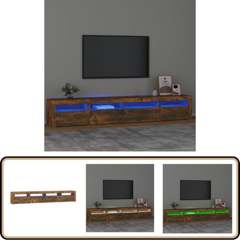 Meuble TV avec lumières LED Chêne fumé 240x35x40 cm - Meuble Tv - Meuble Audiovisuel - Télévision Murale - Étagère Tv - Meuble Rangement (1/5)