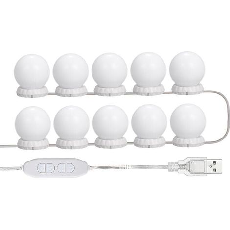 Kit de iluminación LED para espejo de tocador, con 10 bombillas ajustables, 10 niveles de brillo y 3 modos de iluminación, tipo USB, blanco - blanco, (1/5)