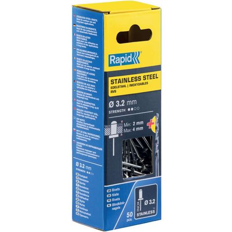 Rapid Rivetti Acciaio Inox 3,2x8 mm con Punta Trapano - 50 Pezzi