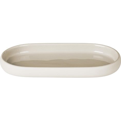 Plateau de salle de bain - 1 unité - Céramique et silicone beige clair - Support résistant à l'eau - Pour accessoires hygiène - 19x10x2,5 cm (1/3)