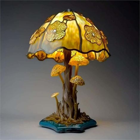 Lampe de table en résine en forme de champignon, lampe de bureau fantaisie colorée, ampoule de charge USB,pour chambre à coucher, salon, bureau,15cm (1/4)