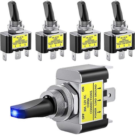 12V 30A LED-Ein/Aus-Wippschalter, blaue LED, robuste Metallkonstruktion, 3-poliger SPST-Stecker, 12-mm-Bohrung (1/5)