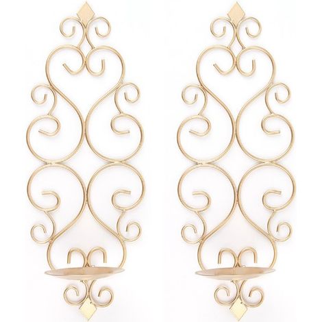 （Gold）Set of 2 Metal Wall Mounted Candle Holders Tealight Candlestick Holders, Candle Holder for Wall Bedroom Bathroom Living Room Decoration (1/5)