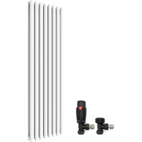 ELEGANT Designer Radiator 1600 x 480mm Vertical Radiator White Oval Double Panel Heater + Anthracite Thermostatic Radiator Valves (1/5)
