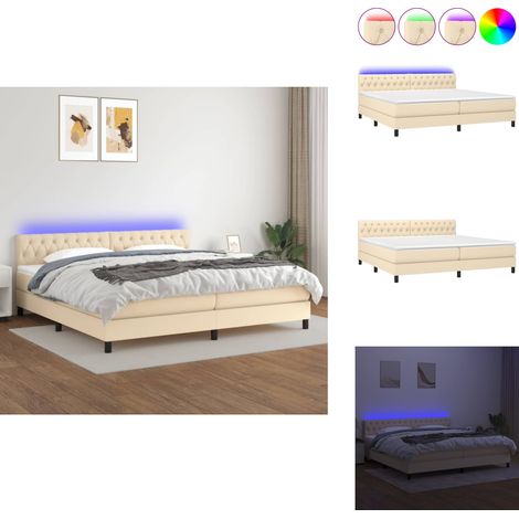 Sommier à lattes de lit et matelas et LED Crème 200x200cm Tissu - Sommier Tapissier - Lit Plateforme - Lit Avec Led - Matelas À Ressorts Ensachés - Têted Lit Ajustable (1/5)