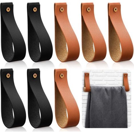 Handtuchhaken 8 Stück Handtuchhalter aus Leder Handtuchhaken Handtuchschlaufe Hängehaken Gardinenstangenhalter Küchenhalter Badezimmerhalter Fest (1/5)
