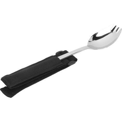 Fourchette et cuillère adaptatives antidérapantes, manche lesté, en acier inoxydable, pour personnes handicapées souffrant de tremblements ou d'arthrite, avec dragonne. (1/5)