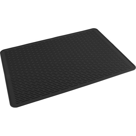 Tapis de séchage pour vaisselle en silicone, antidérapant et résistant à la chaleur, sous-plat pour marmite, pour plan de travail de cuisine, sous l'évier ou dans un tiroir, noir (1/5)