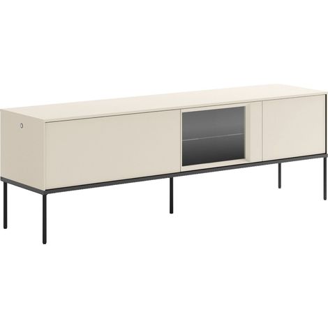 Selsey Bellezo – TV-Lowboard mit beleuchteter Glasvitrine 166 cm, Creme (1/5)