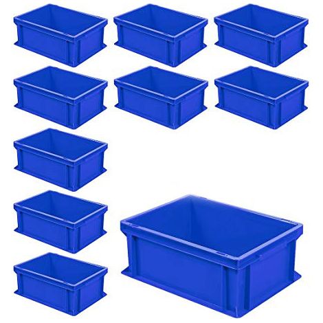 BRB Lot de 10 récipients empilables Euro avec 2 poignées, L x l x H 400 x 300 x 170 mm, 16 l, bleu