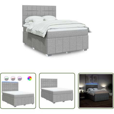 vidaXL LED-Beleuchtung - Boxspringbett mit Matratze Hellgrau 140x200 cm Stoff (1/5)