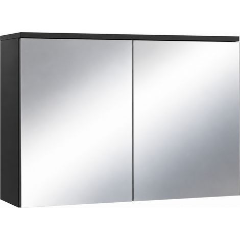 Badezimmer Spiegelschrank Toledo 80cm Schwarz – Stauraum Untersc