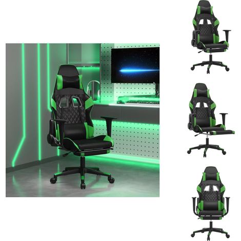 Gaming-Stuhl mit Massage & Fußstütze Schwarz & Grün Kunstleder - Gaming-Stuhl - Gamer-Sessel - Bürostuhl - Ergonomischer Stuhl - Massagesessel (1/5)