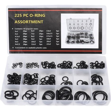 Lot de 225 Joints en Caoutchouc Torique Rondelle Assorted, Faucet Washer Assortment Kit, 18 Differnt d'Étanchéité Sizes (1/5)