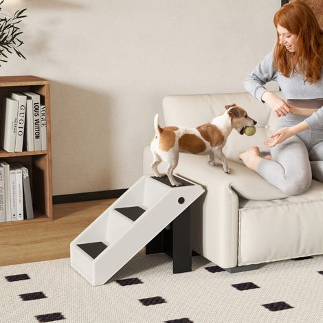 Escalier pour chien 3 marches pliable 36,5 cm en plastique crème blanc HAVRYA (1/4)
