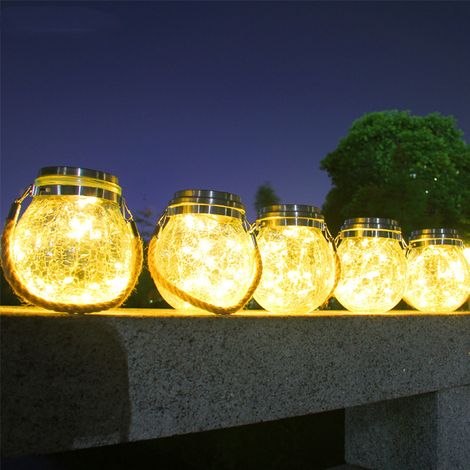 Lot de 30 lampes solaires LED fissurées en verre bordé, blanc chaud, pour jardin, extérieur, décoration suspendue type bouteille de vœux, avec batterie incluse (1/4)