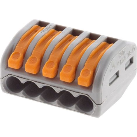 Wago – Borne rapide automatique à cliquet S222 – 5 entrées pour conducteurs 0.8 à 4mm² – Câblage latéral – Connexion sécurisée sans vis (1/5)