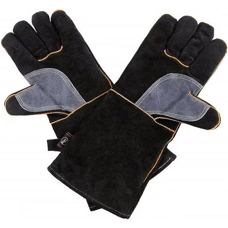 Gants de soudage longs en cuir résistant à la chaleur et au feu pour cheminée, poêle, four, grill, soudure, barbecue,Seuçais (1/5)