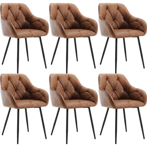 WOLTU Esszimmerstühle 6er Set, Küchenstuhl ergonomische, Loungesessel Polsterstuhl mit Armlehnen Rückenlehne, aus Vintage-Kunstleder Metallbeine, für Küche Esszimmer, Wohnzimmer, Schlafzimmer, Braun (1/5)