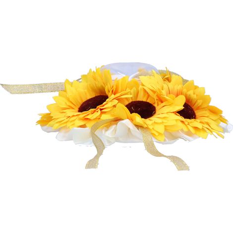 Coussin d'alliances tournesol avec étui en forme de cœur pour cérémonie de mariage et réception. (1/5)