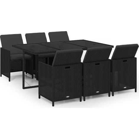 Maison Exclusive - Set da Pranzo da Giardino 7 pz Nero con Cuscini in Polyrattan (1/5)