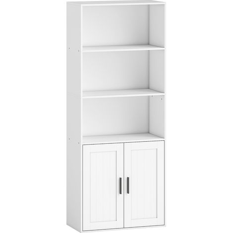 Libreria con Ripiani Aperti e Armadietto 2 Ante 60x30x145.5 cm in MDF Bianco (1/5)