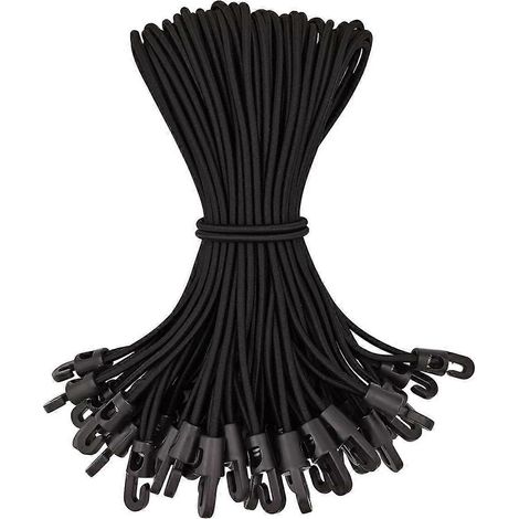 Packung mit 50 elastischen Bungee-Seilen mit Haken, dehnbar und verstellbar, für Poolabdeckungen, schwarz