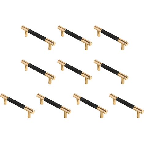 Poignées de meubles moletées, poignées d'armoires de cuisine, poignées de tiroir, entraxe 96 mm, 10 pièces (or + noir) (1/5)
