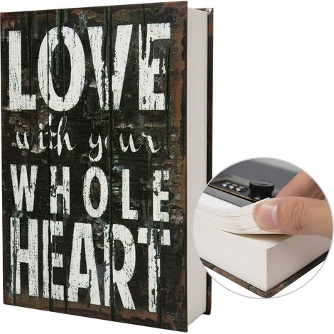 Boîte de rangement sûre de livre de détournement de papier réel, coffre-fort secret de dictionnaire avec serrure de code/clé, coffre-fort caché de livre de flip (Code LOVE) (1/5)