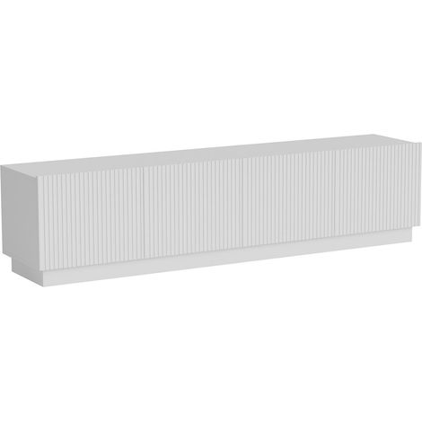 Meuble TV Macherio, buffet de salon avec quatre portes battantes, design minimaliste et moderne, 200x40 h48 cm, blanc (1/4)