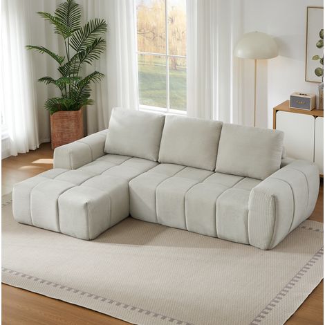 Canapé d'angle L 255x162x84 cm beige, coussins amovibles, tissu côtelé, prêt à l'emploi MEUBLIV (1/5)
