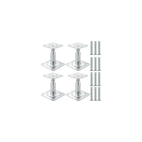 Lot de 4 supports de poteau galvanisés - 100 à 150 mm - Hauteur réglable - À visser - Galvanisé - Pour clôtures, abris, abris de voiture, pergolas, travaux de construction