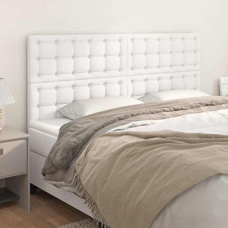 Tête de lit réglable 160 x 5 x 118/128 cm, similicuir blanc, pieds en bois - PANGIVO (1/5)