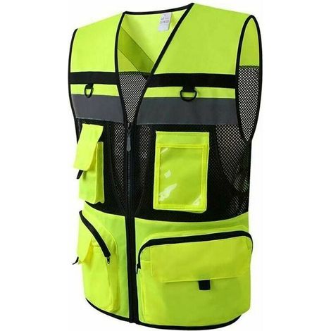 YMYNY Gilet de sécurité réfléchissant à plusieurs poches Gilet de sécurité réfléchissant pour entrepreneur, gilet orange / jaune, vert, S