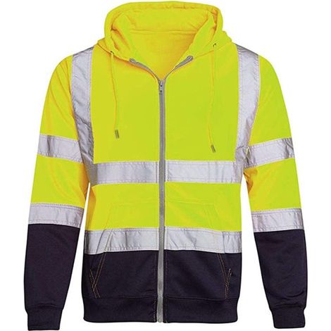 Combinaison de travail réfléchissante avec poches, capuche zippée, haute visibilité, anti-salissures et respirante, infroissable, ripstop, unisexe, polyester, taille XXXL, vert fluorescent/noir (1/5)