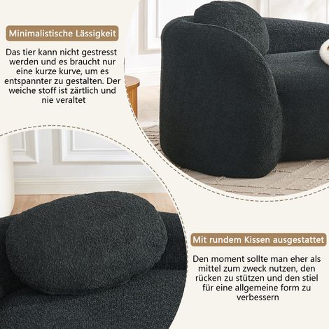 Canapé minimaliste en polaire effet peluche, formes arrondies, coussins moelleux, idéal salon/chambre/studio – noir (1/4)