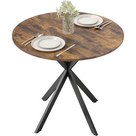 Table ronde cuisine plateau 80cm panneau particules métal rustique marron (1/5)