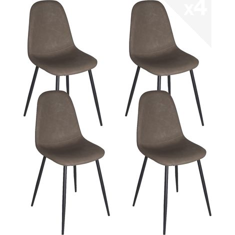 Ensemble de 4 chaises de salle à manger contemporaines et confortables, assise rembourrée, revêtement effet Alcantara, pieds élégants en métal couleur bois foncé Nova (marron) (1/5)