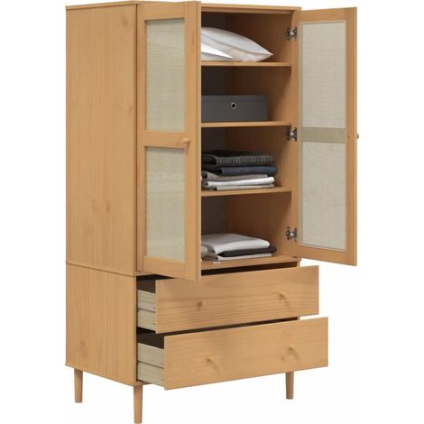 vidaXL SENJA Kleiderschrank Rattanoptik braun massives Holz