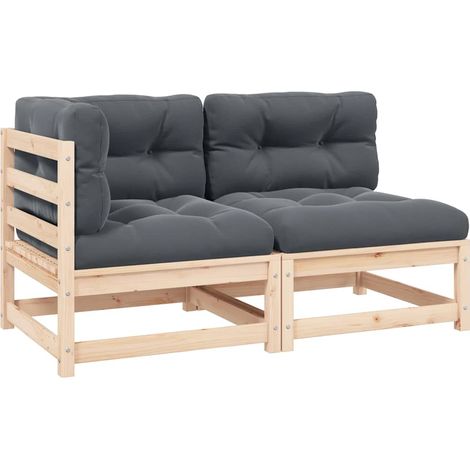 2-tlg. Garten-Lounge-Set mit Kissen Kiefer Massivholz