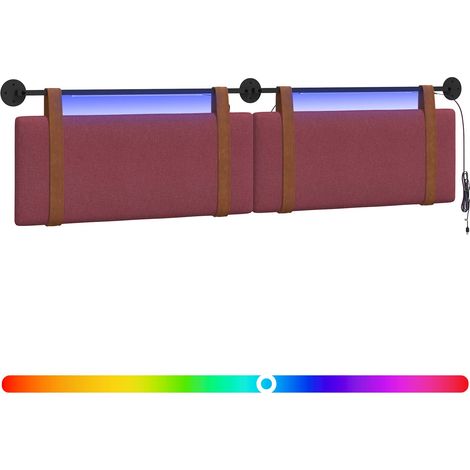Hanging Headboard with LED Light Wine Red Antique PU vidaXL