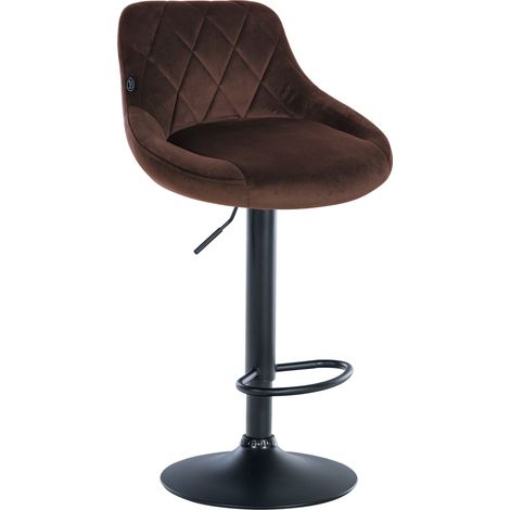 Sgabello da bar in velluto marrone cuciture decorative girevole supporto in metallo nero TDB10667