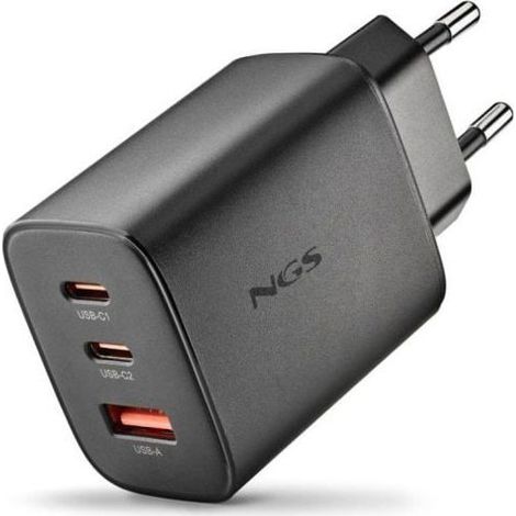 NGS ERA 65W Wandladegerät Schwarz GaN 2xUSB-C 1xUSB-A Universelles Schnellladen