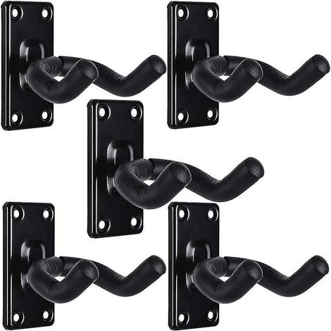 royaluxe -Supports muraux pour guitare Paquet de 5 crochets pour guitare Support mural noir pour guitares basses électriques acoustiques, etc.Crochet de rangement (1/5)