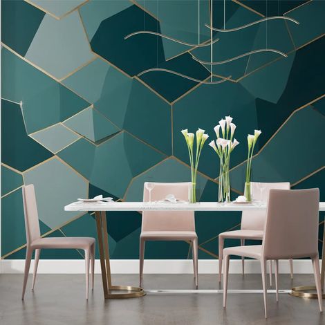 Papier Peint Géométrique – Mosaïque Émeraude et Or - 150 x 250 cm (1/2)