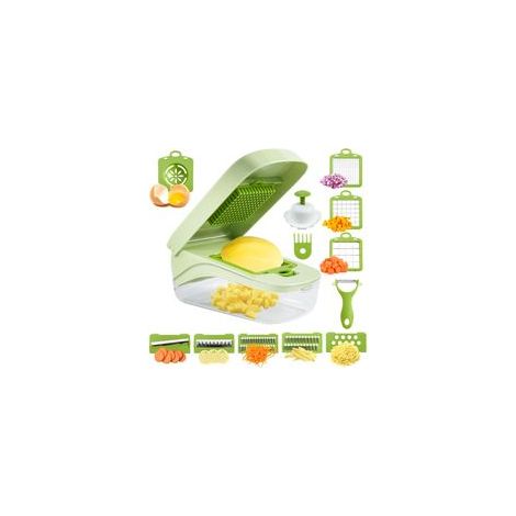 Tagliaverdure 17 in 1, tagliaverdure multifunzionale con coperchio, separatore di uova, lame in acciaio inossidabile, per insalata di cipolle - Crezuo