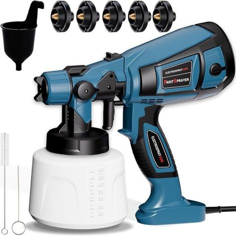 800W Pistolet à Peinture, HVLP Pistolet Peinture Electrique avec Réservoir 1400ML, Pulvérisateurs de Peinture pour Clôture avec 5 Buses et 3 Motifs pour Armoires, Abri de Jardin, Plafonds, Clôtures (1/5)