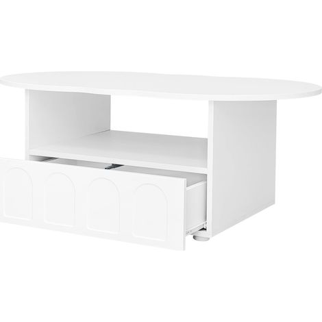 Mesa de centro Forma de Nube con 1 Cajón Push-to-Open y 1 Hueco Abierto, Estilo Moderno, en Tablero de Partículas, 100×60×40,5 cm, Blanco (1/5)