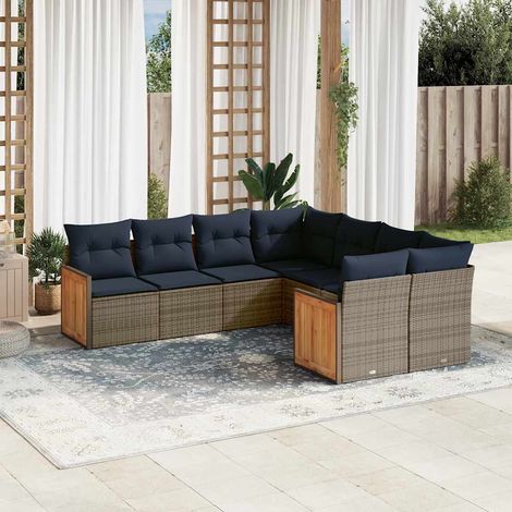 Salon de jardin 8 pièces en résine tressée grise avec coussins bleu marine, 66kg - PANGIVO (1/5)