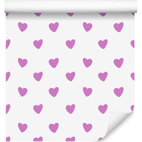 Carta da parati con cuori bianchi e lavanda 50x1000 cm (1/5)